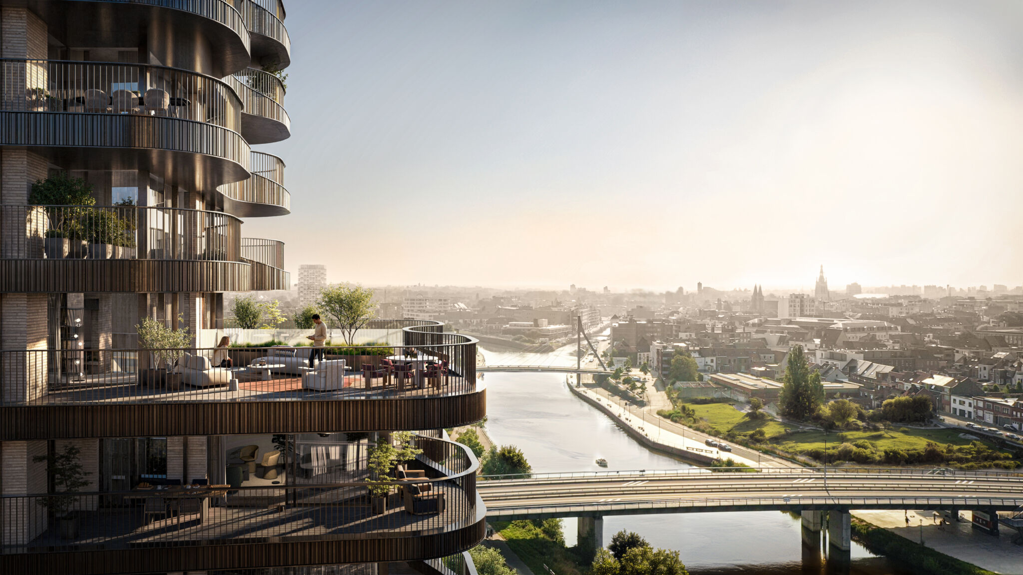 Degroote ever kortrijk terras rivier stadszicht
