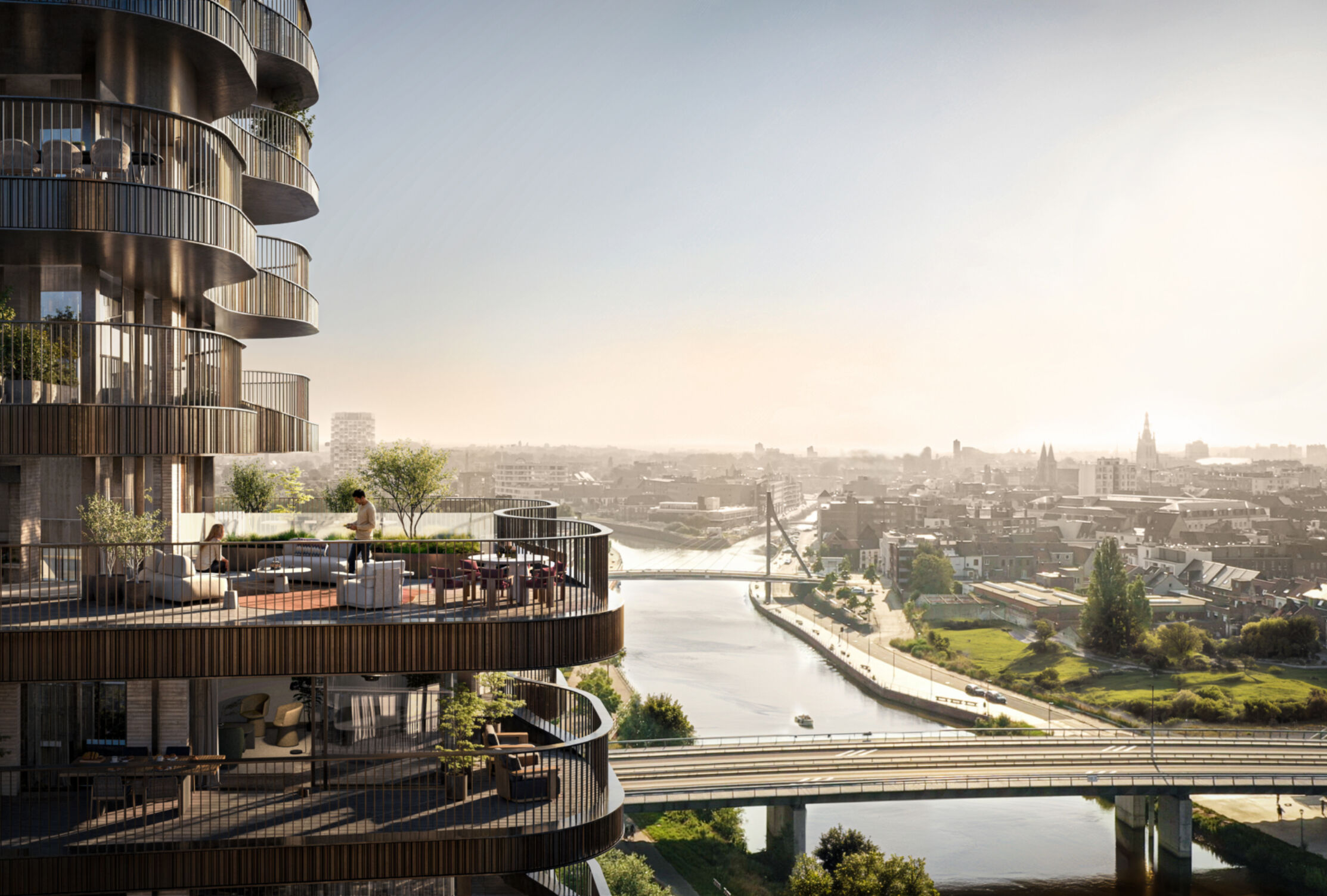 Degroote ever kortrijk terras rivier stadszicht